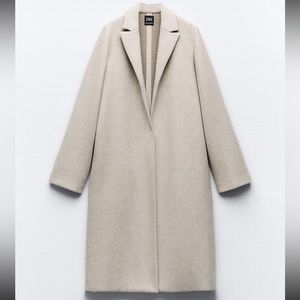 ZARA NEW Women’s Felt Texture Coat in Sand/Marl
